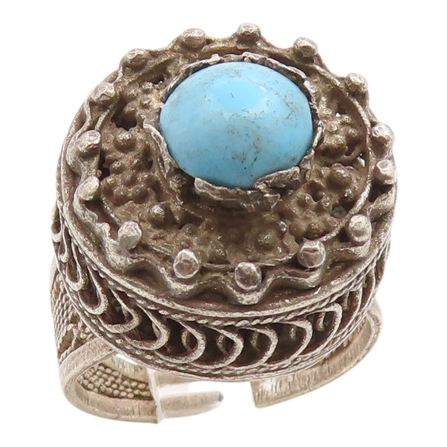 925 Sterling Silver Vintage Ring Turquoise Filigree Statement Band Sz 7 RG35929