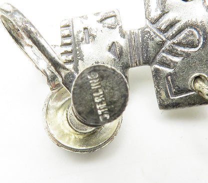 925 Sterling Silver  Vintage Etched Detail Statue Figure Drop Earrings  EG7826