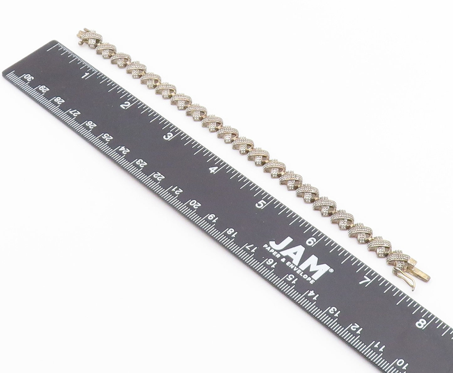 925 Sterling Silver  Vintage Topaz Accented X Link Chain Bracelet  BT5168