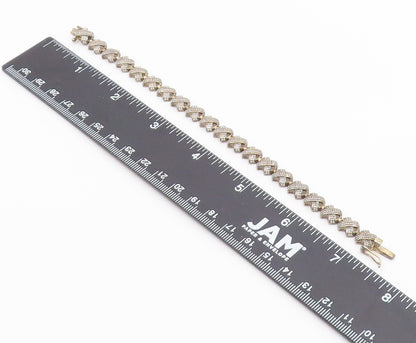 925 Sterling Silver  Vintage Topaz Accented X Link Chain Bracelet  BT5168