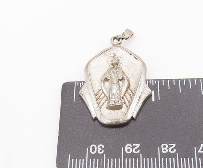 925 Sterling Silver Vintage Pendant THEDA Religious Carved Mother Mary  PT22717