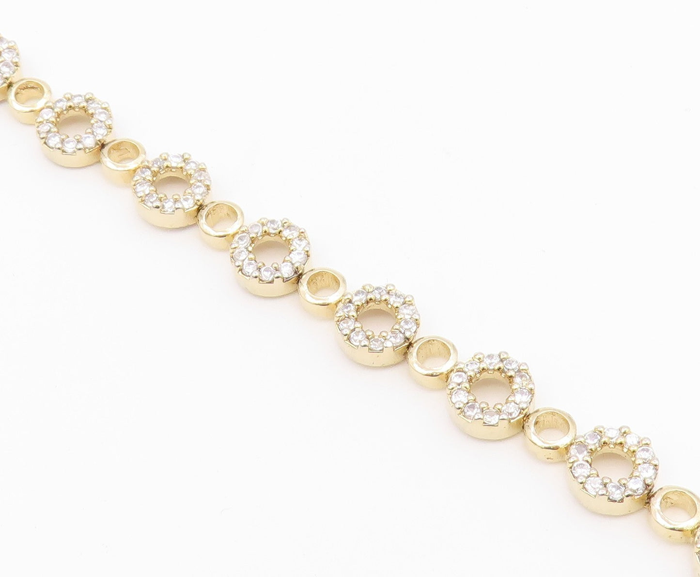 925 Sterling Silver  Shiny Topaz Open Circle Gold Plated Chain Bracelet BT8270