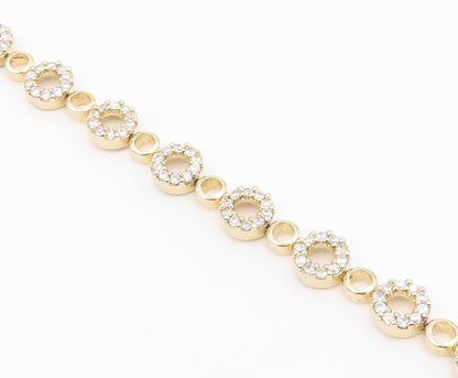 925 Sterling Silver  Shiny Topaz Open Circle Gold Plated Chain Bracelet BT8270