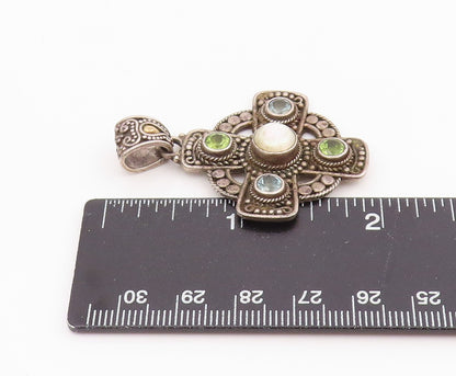 18k Gold & 925 Sterling Silver Vintage Pendant SUARTI BALI Gemstone  PT26035