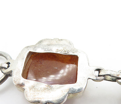 925 Sterling Silver  Vintage Cabochon Cut Carnelian Chain Bracelet  BT3146