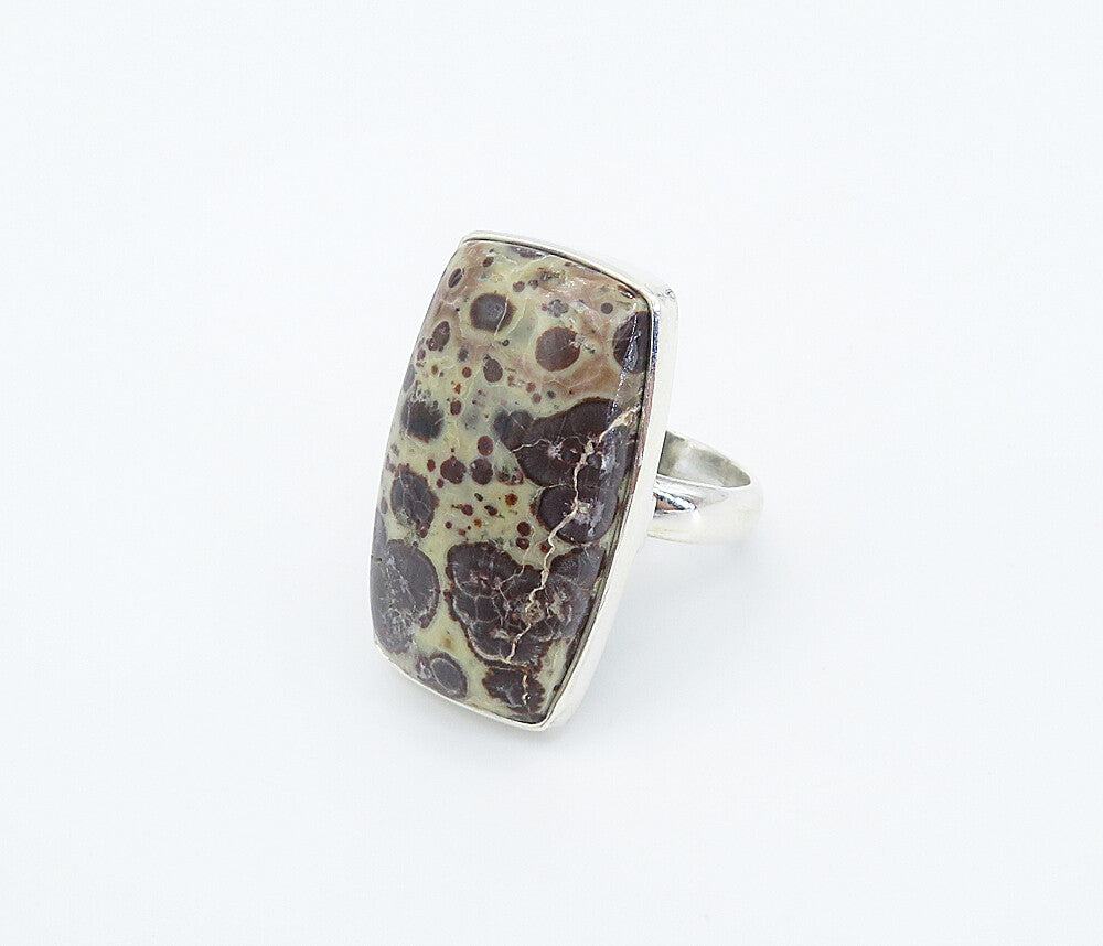 925 Sterling Silver  Brown Spotted Jasper Polished Cocktail Ring Sz 7  RG8332