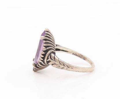 925 Sterling Silver Vintage Ring KABANA Marquise Cut Amethyst  Sz 5  RG32412