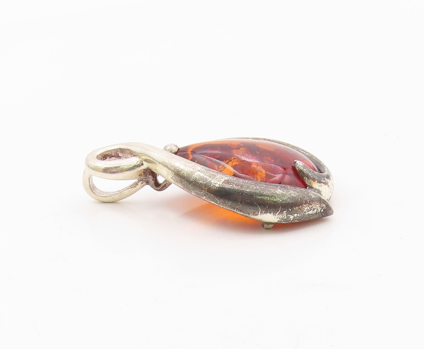 925 Sterling Silver  Vintage Wrapped Pear Shaped Baltic Amber Pendant  PT20180