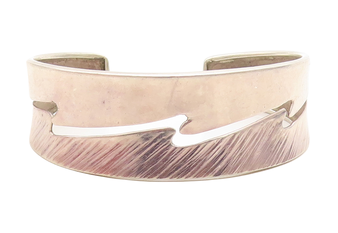 925 Sterling Silver  Vintage Lightening Bolt Cutout Shiny Cuff Bracelet BT1578