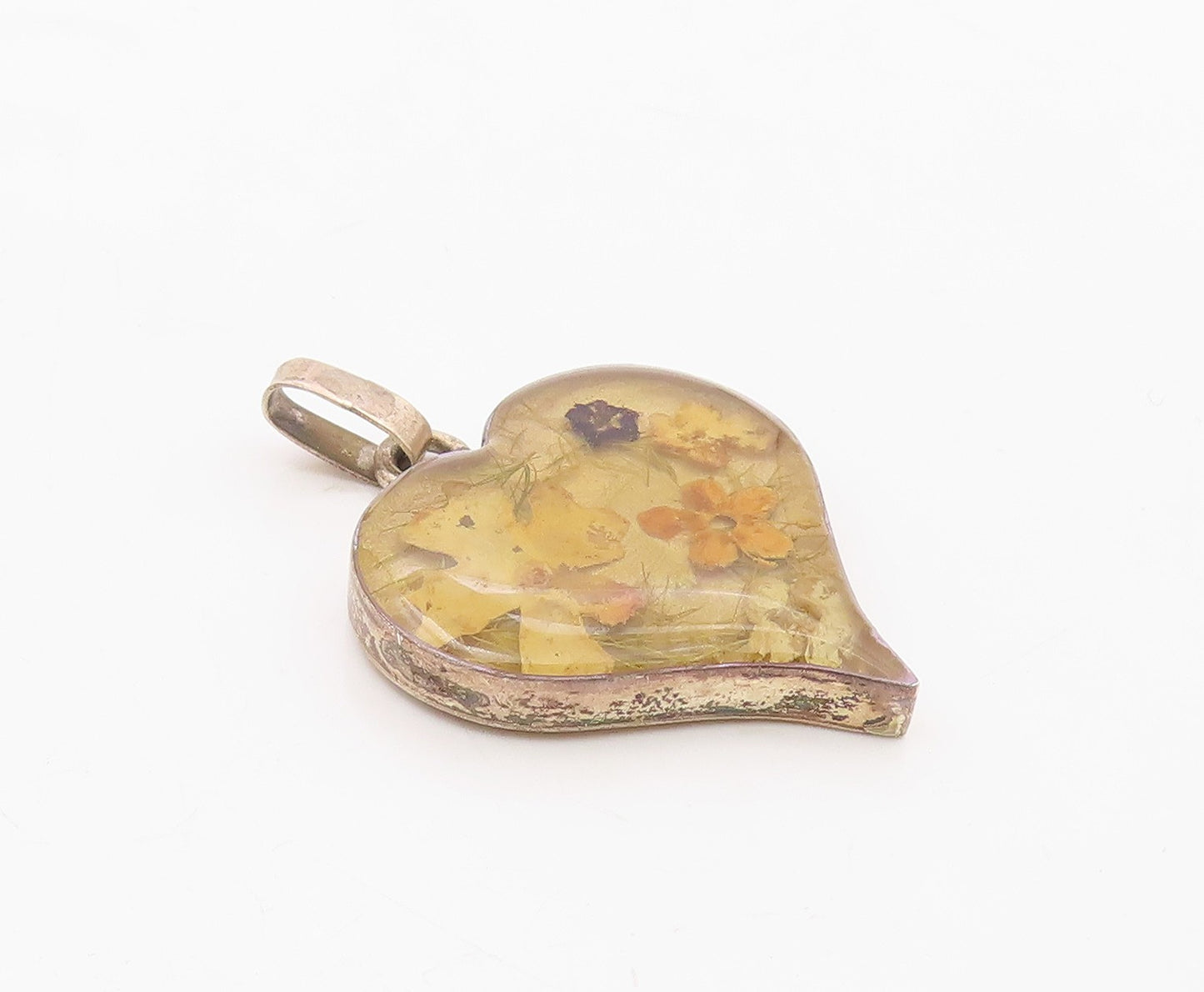925 Sterling Silver  Vintage Floral Glass Art Love Heart Pendant  PT18824