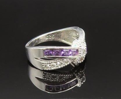 925 Silver  Vintage Amethyst & Topaz Tied Crisscross Band Ring Sz 7  RG25495