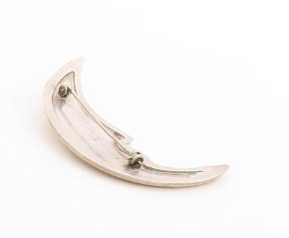 925 Sterling Silver Vintage Brooch Pin MEXICO Solid Cutout Half Moon  BP11414