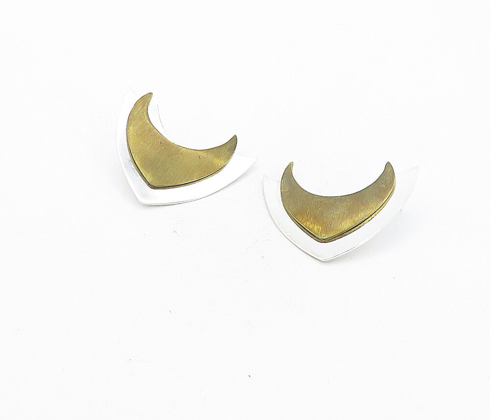 MEXICO 925 Sterling Silver  Vintage Two Tone Modernist Drop Earrings  EG4087