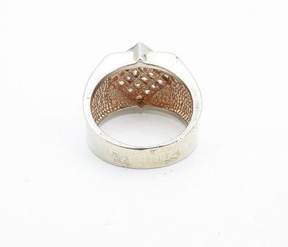 925 Sterling Silver  Vintage Cubic Zirconia Square Screw Band Ring Sz 9 RG6901