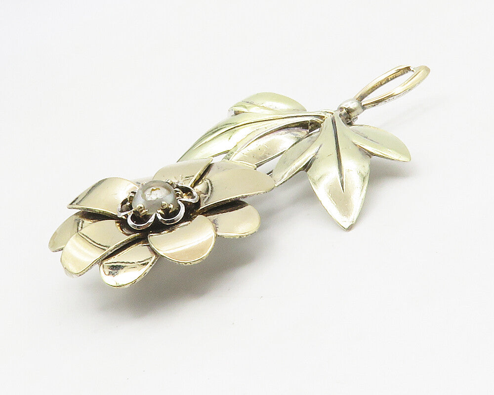SYMMETALLIC 925 Silver & 14K GOLD  Vintage Pearl Flower Brooch Pin  BP5409