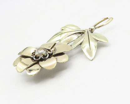 SYMMETALLIC 925 Silver & 14K GOLD  Vintage Pearl Flower Brooch Pin  BP5409