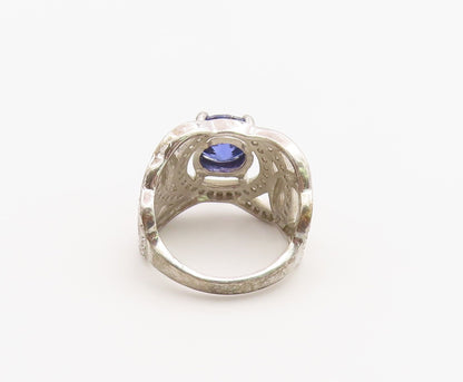 925 Sterling Silver Vintage Ring Tanzanite & CZ Double Loop Band Sz 9.5 RG36890