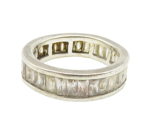925 Sterling Silver  Cubic Zirconia Shiny Eternity Band Ring Sz 7  RG15033