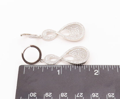925 Sterling Silver Vintage Earrings Modernist CZ Beaded Infinity Carved EG12967