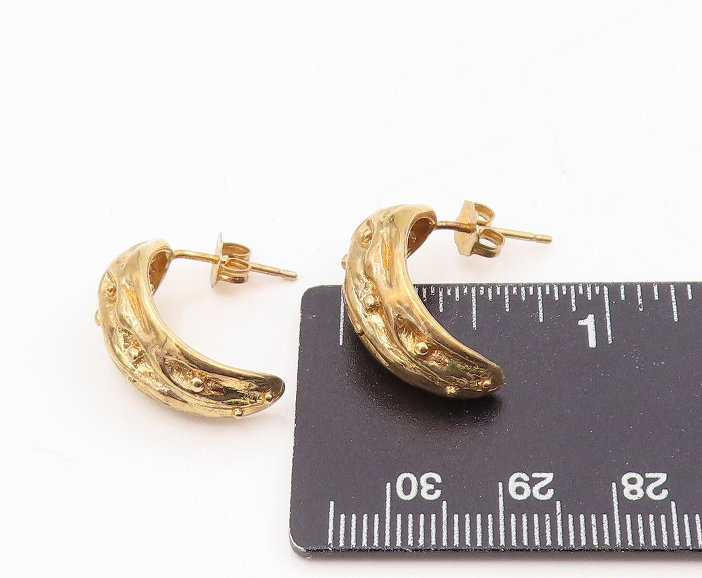 925 Sterling Silver Vintage Earrings Gold Plated Textured Crescent Hoop  EG13884