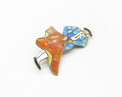 J. FREDERICO MEXICO 925 Silver  Vintage Enamel Bull Fighter Brooch Pin  BP6746