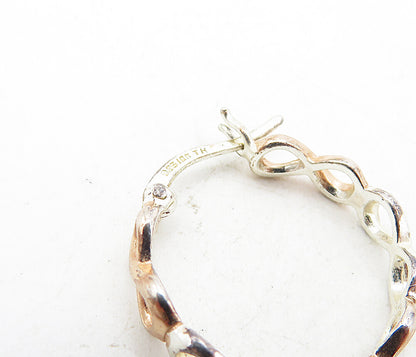IBB 925 Sterling Silver  Shiny Two Tone Infinity Pattern Hoop Earrings  EG4112