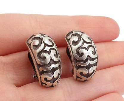925 Sterling Silver  Vintage Oxidized Swirl Design Non Pierce Earrings  EG2841