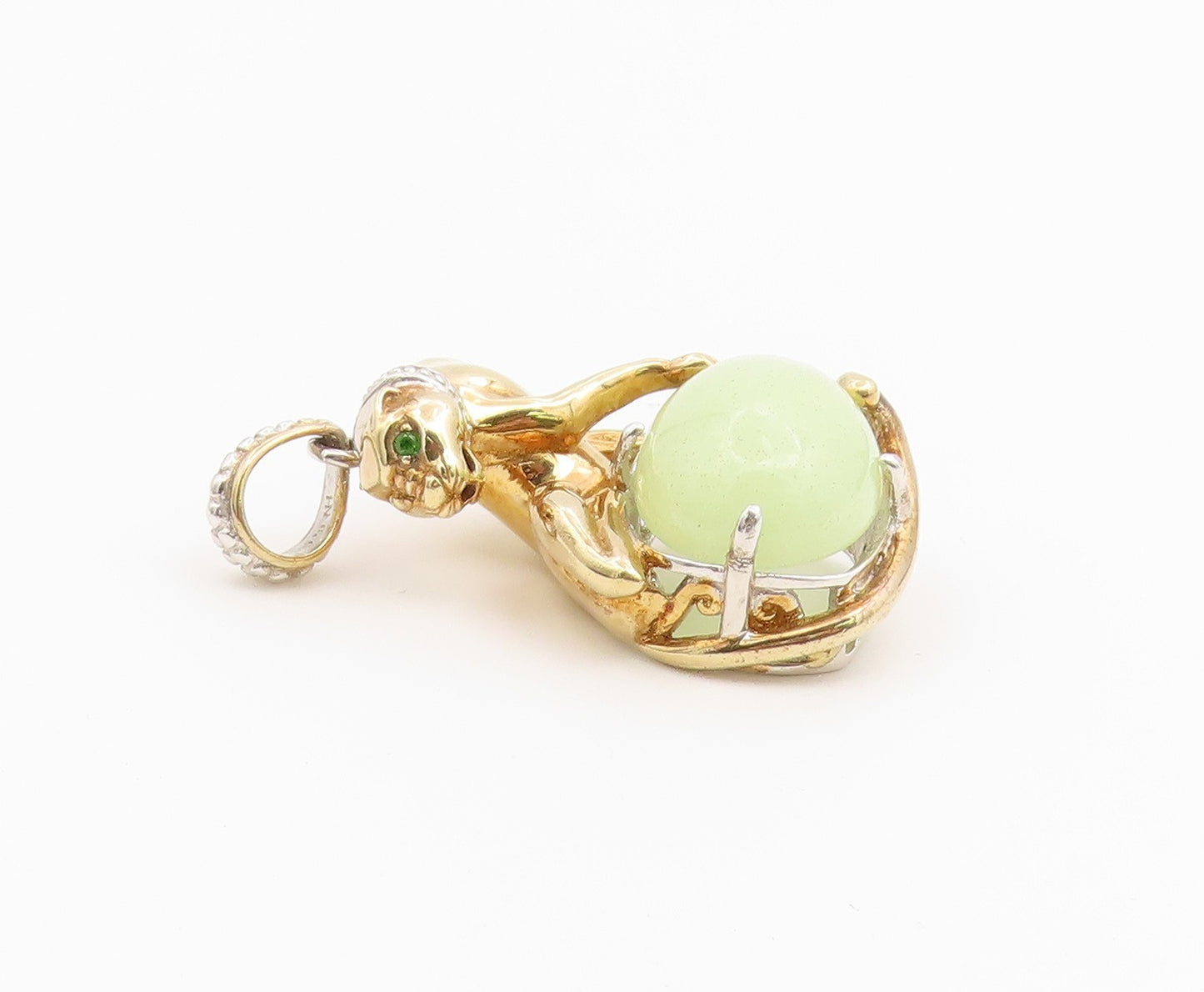 925 Sterling Silver Vintage Pendant Gold Plated MICHAEL VALITUTTI Jade  PT26498