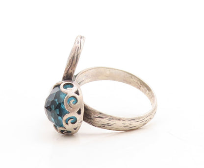 925 Sterling Silver Vintage Ring OR PAZ ISRAEL Moonstone Abalone Sz 7.5  RG31517