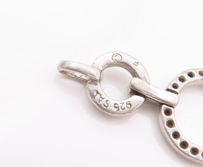 925 Sterling Silver Vintage Bracelet Real Diamonds Beaded Linked Rings  BT10209