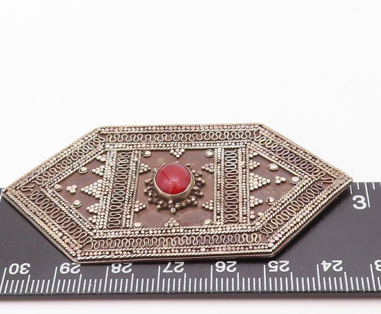 925 Sterling Silver Vintage Brooch Pin Antique Design Carved Gemstone  BP11268