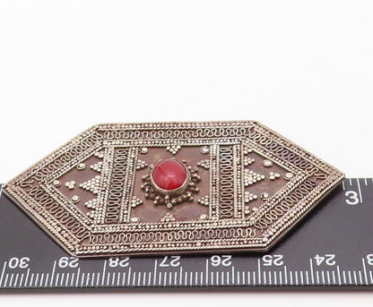 925 Sterling Silver Vintage Brooch Pin Antique Design Carved Gemstone  BP11268