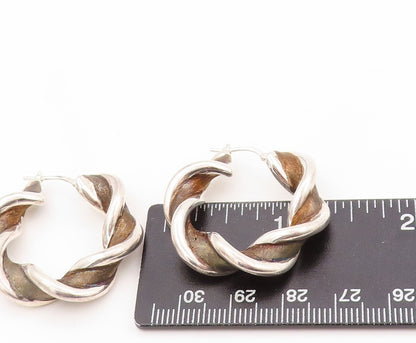 925 Sterling Silver Vintage Earrings Designer Twisted Rope Cutout Hoops  EG13413