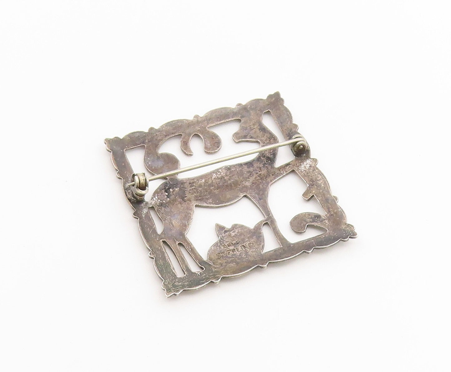 925 Sterling Silver Vintage Brooch Pin MAISON BIRKS Openwork Deer Frame  BP12658