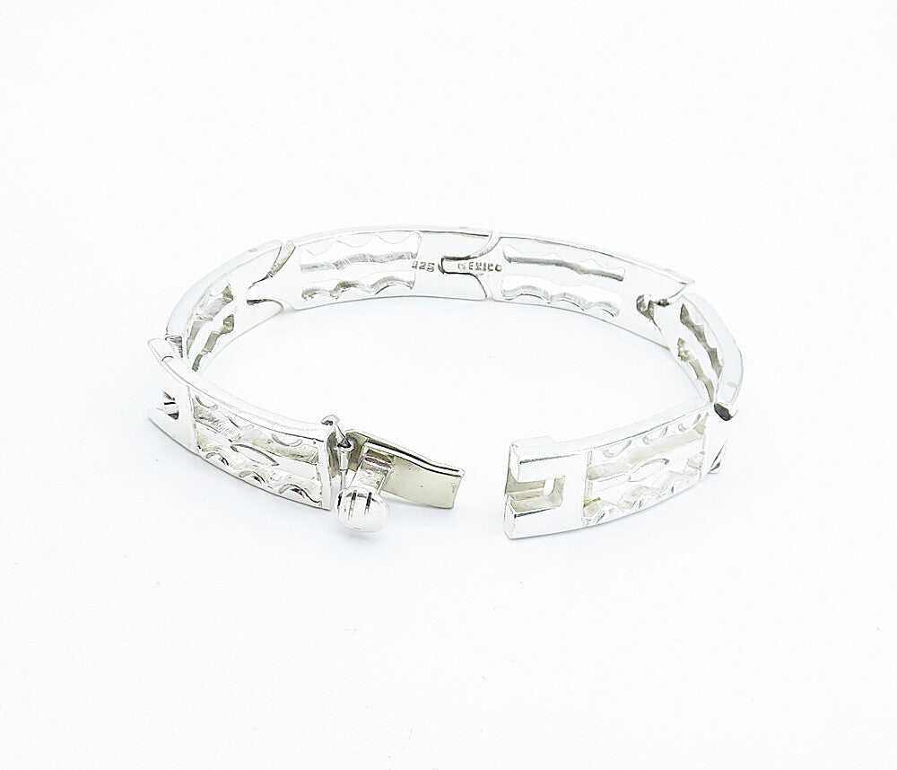 MEXICO 925 Sterling Silver  Vintage Shiny Bar Hinge Link Chain Bracelet BT2936