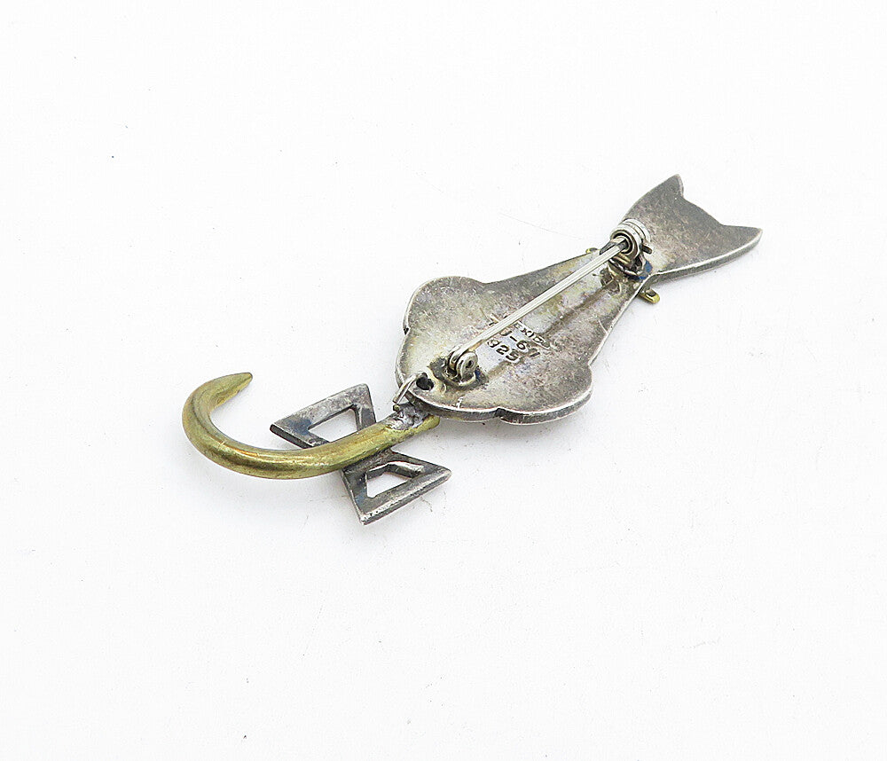 MEXICO 925 Sterling Silver  Vintage Two Tone Sitting Cat Brooch Pin  BP1895