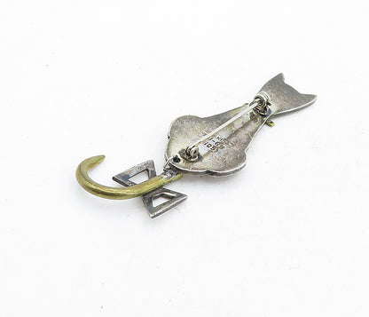 MEXICO 925 Sterling Silver  Vintage Two Tone Sitting Cat Brooch Pin  BP1895