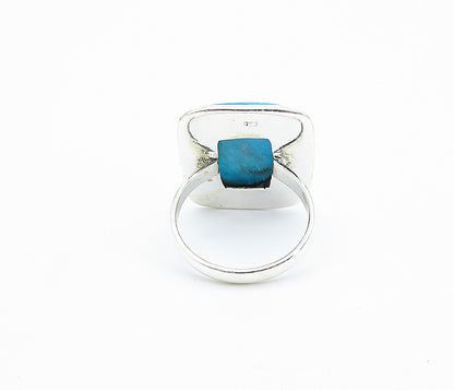 925 Sterling Silver  Blue Turquoise Shiny Square Cocktail Ring Sz 9  RG7748