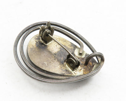 ISRAEL 925 Silver  Vintage Chrysocolla Modernist Oxidized Brooch Pin  BP4544