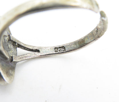 925 Silver Vintage Antique Black & White Onyx Yin Yang Ring Sz 7.5 RG7030