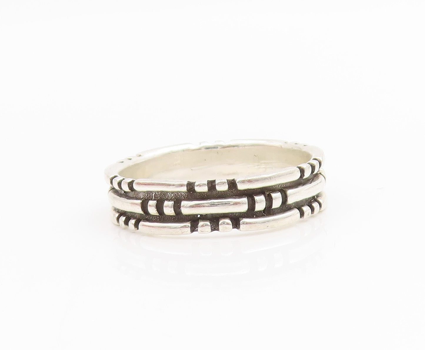 925 Sterling Silver Vintage Ring Dotted Brick Pattern Wide Band  Sz 8.5  RG33904