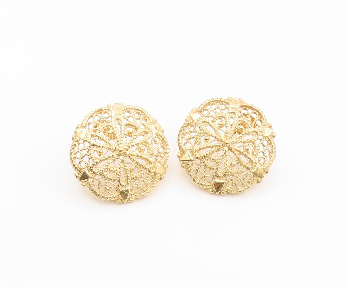 925 Sterling Silver Vintage Earrings Gold Plated Intricate Floral Studs  EG13966
