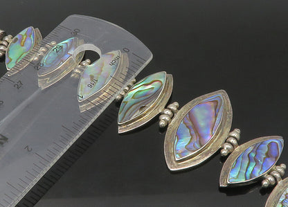 925 Sterling Silver  Vintage Graduated Abalone Shell Chain Bracelet  BT8793
