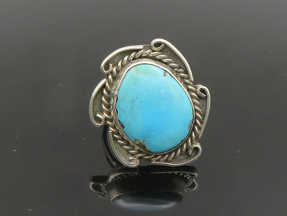 SOUTHWESTERN 925 Silver Vintage Twisted Rope Turquoise Ring Sz 8 RG24403