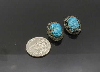 MIDDLE EAST 925 Silver  Vintage Turquoise Scarab Non Pierce Earrings  EG10791