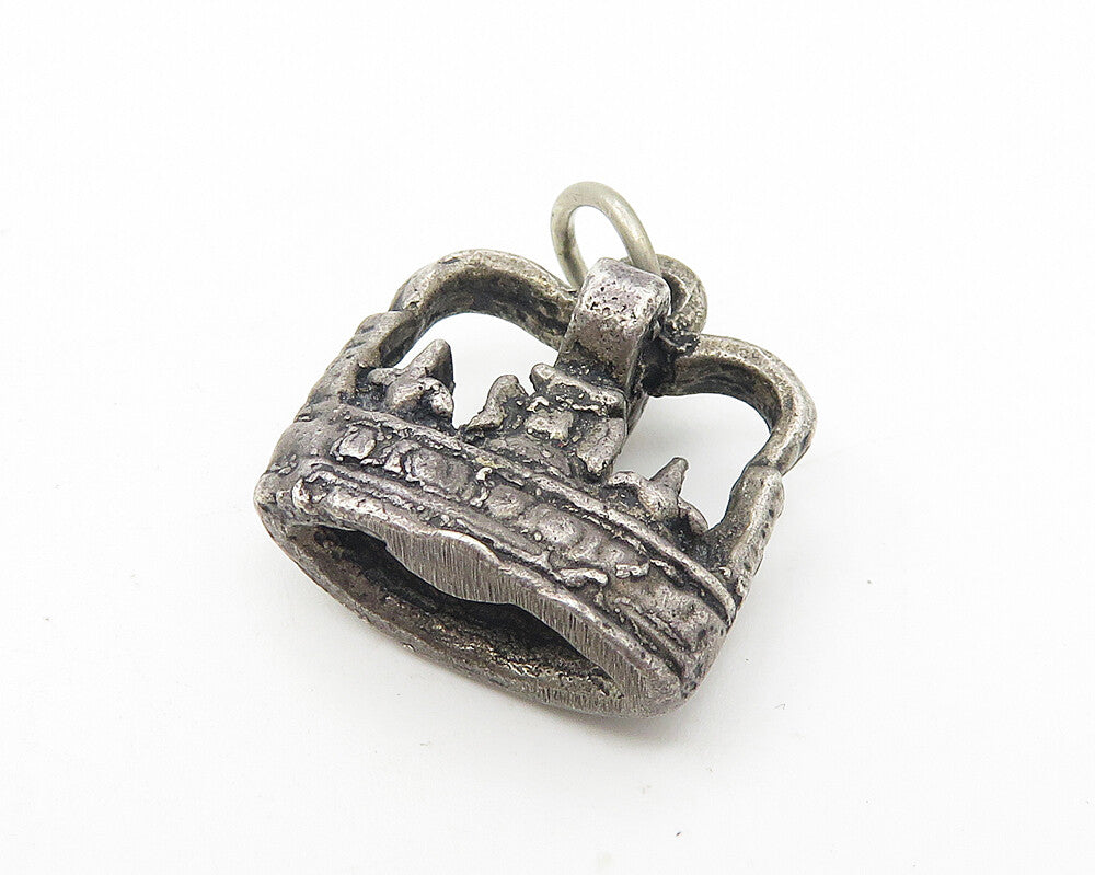 925 Sterling Silver  Vintage Dark Tone Sculpted Detail Drop Pendant  PT9357