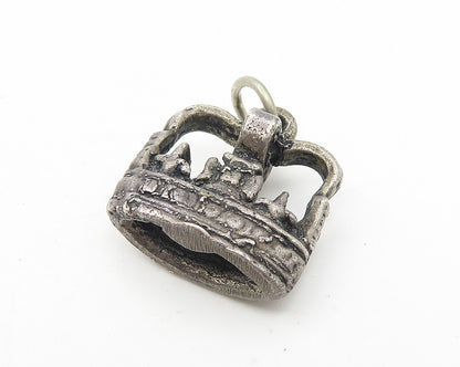 925 Sterling Silver  Vintage Dark Tone Sculpted Detail Drop Pendant  PT9357