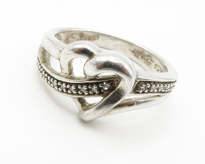 925 Sterling Silver  Genuine Diamonds Shiny Love Heart Band Ring Sz 7  RG14303