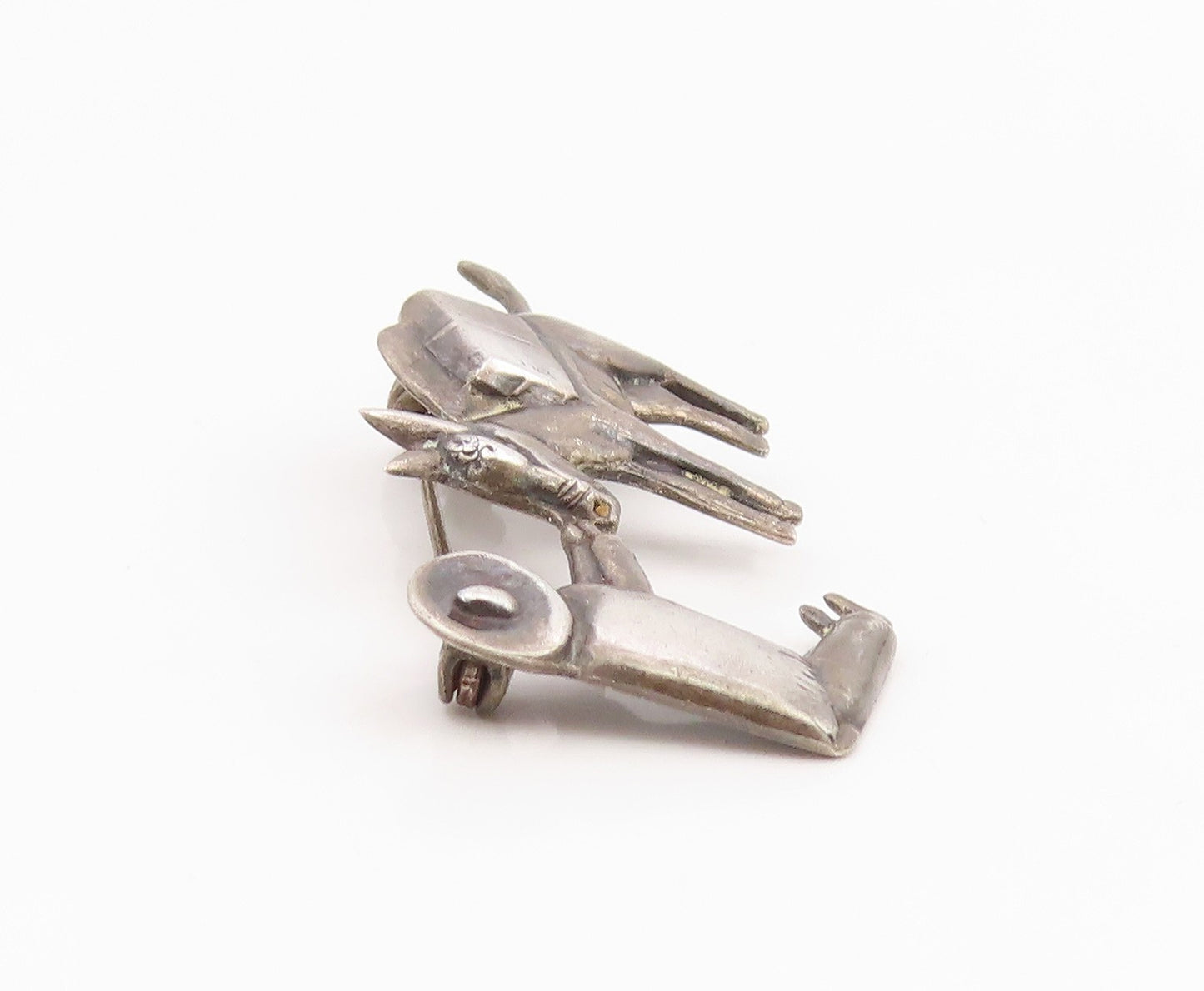 925 Sterling Silver Vintage Brooch Pin MEXICO Man Leading A Donkey  BP12349