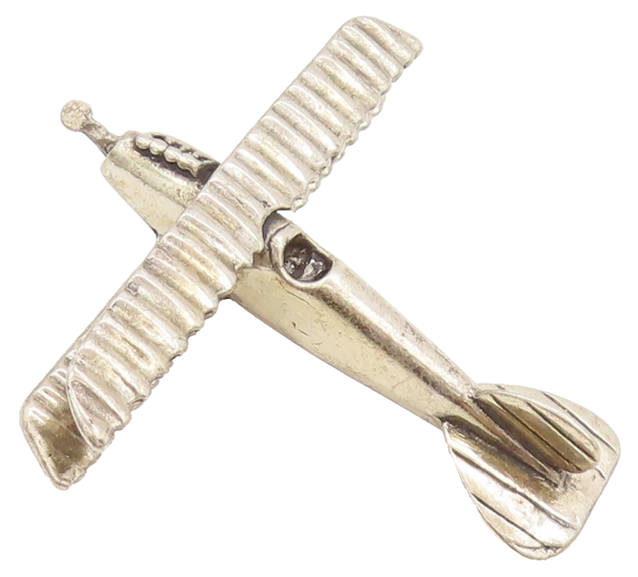 925 Sterling Silver  Vintage Antique Style Carved Mini Airplane  TR3620